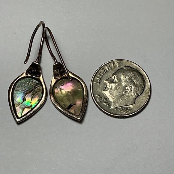 Sterling Silver Abalone Shell Drop Earrings. 1.25 inches long - Picture 7 of 7